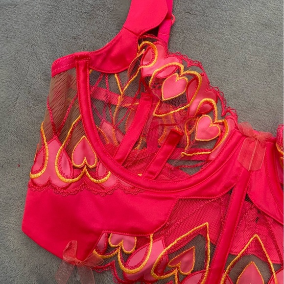 New! For love as lemons graphic hearts bustier bra pink 10124 - Picture 7 of 11